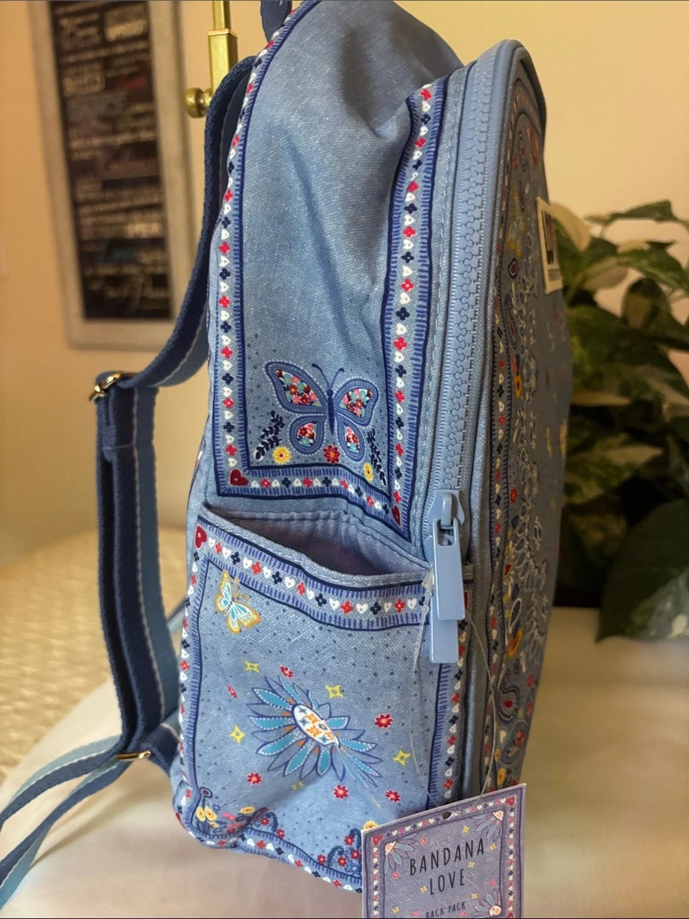 Brighton Blue Embroidered Bandana-Print LOVE Backpack